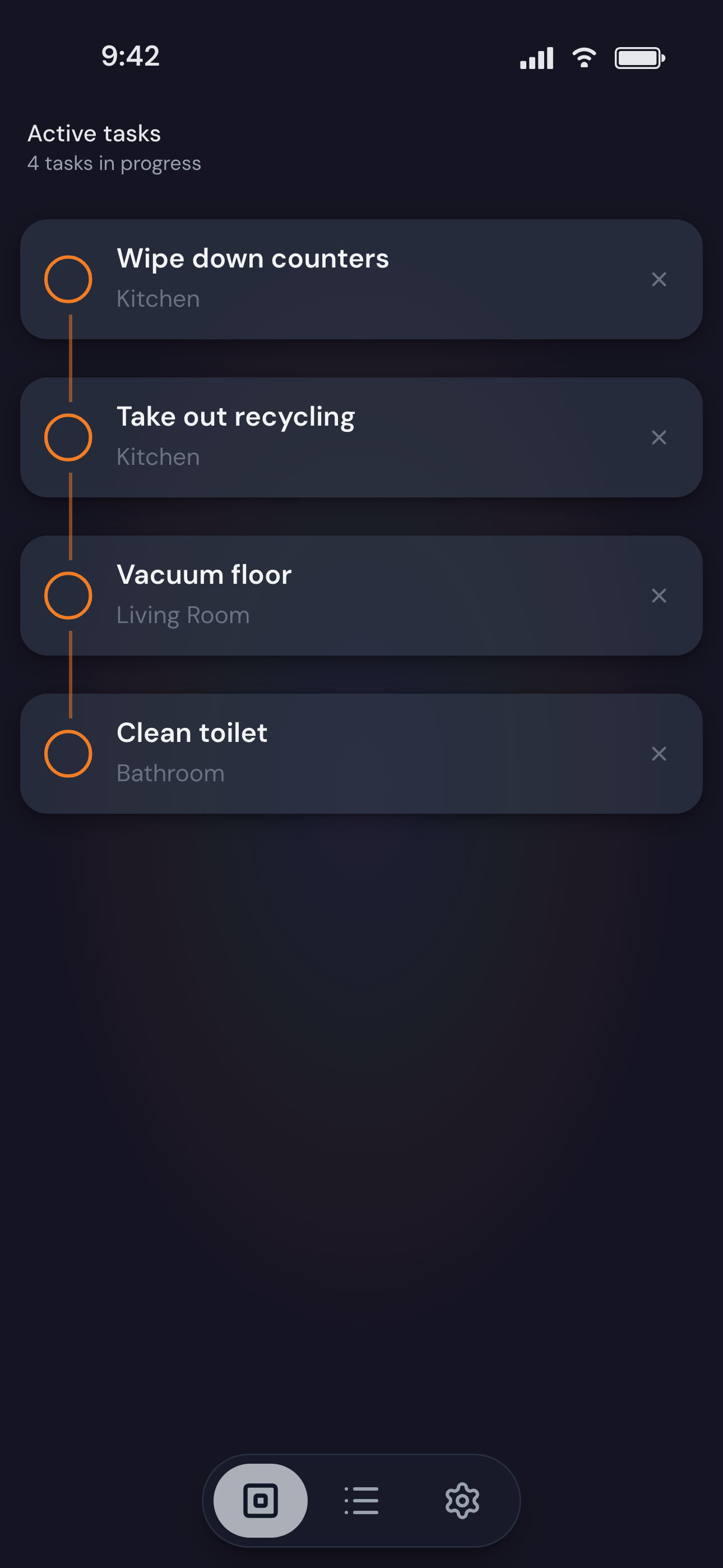 Active session workspace with multiple tasks in progress