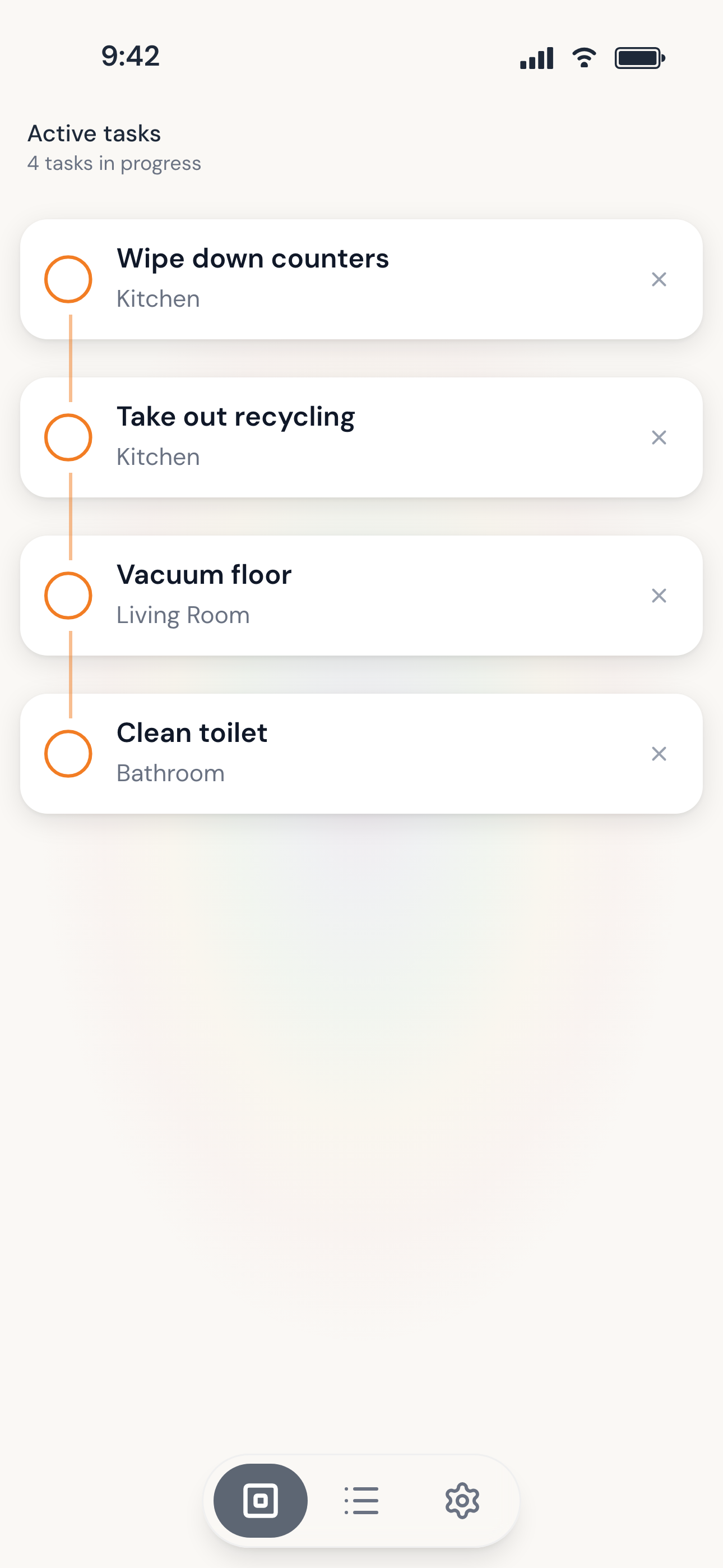 Active session workspace with multiple tasks in progress