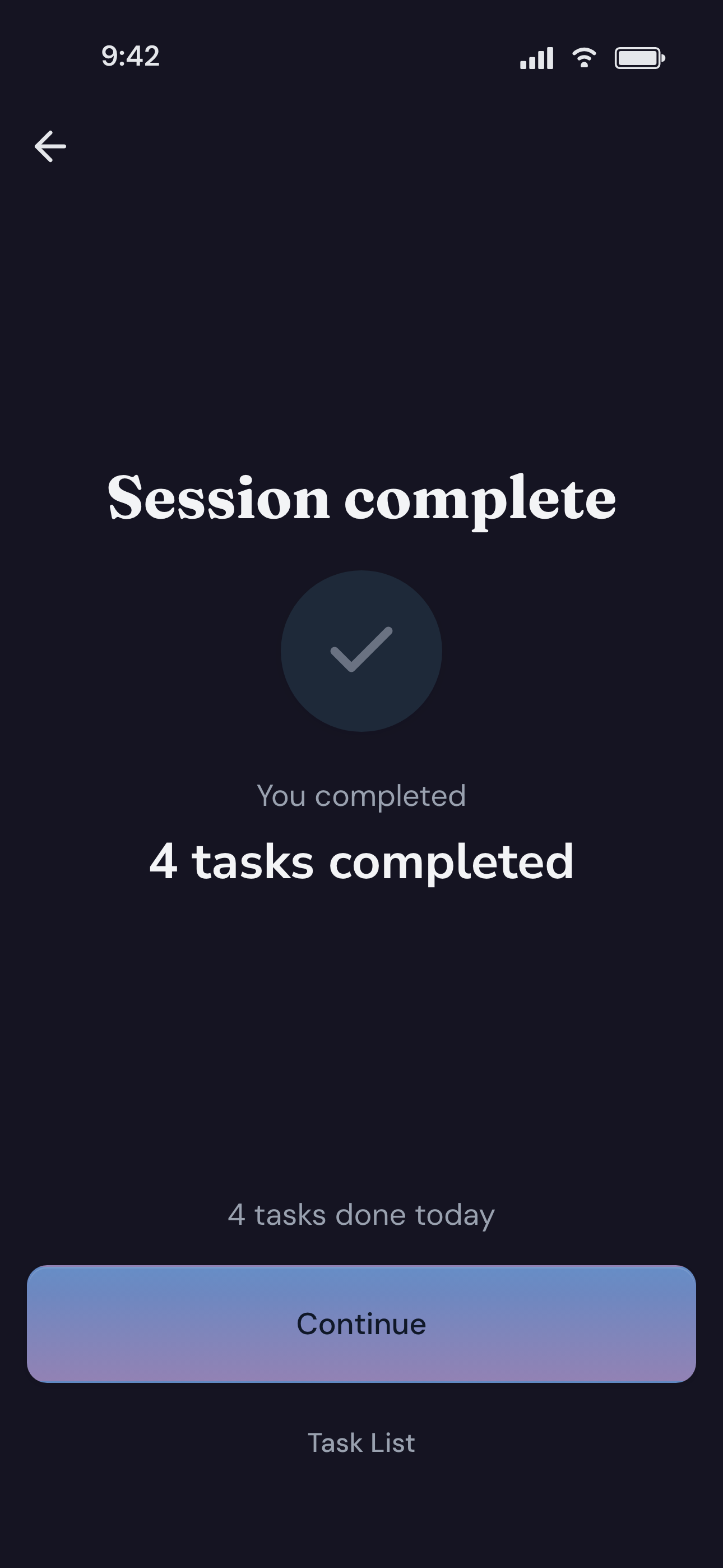 Session completion screen