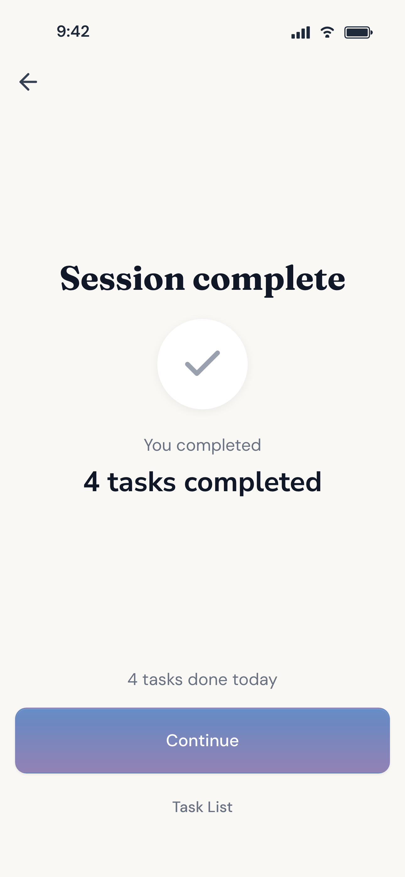 Session completion screen